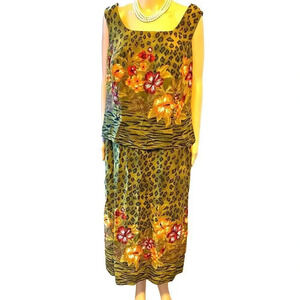 VTG Scarlett M Grannycore Leopard Floral Tropical Hawaiian Print Dress Women 18W
